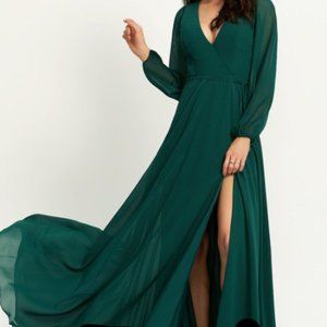 A-Line V-neck Floor-Length Bridesmaid Dress With Split Front